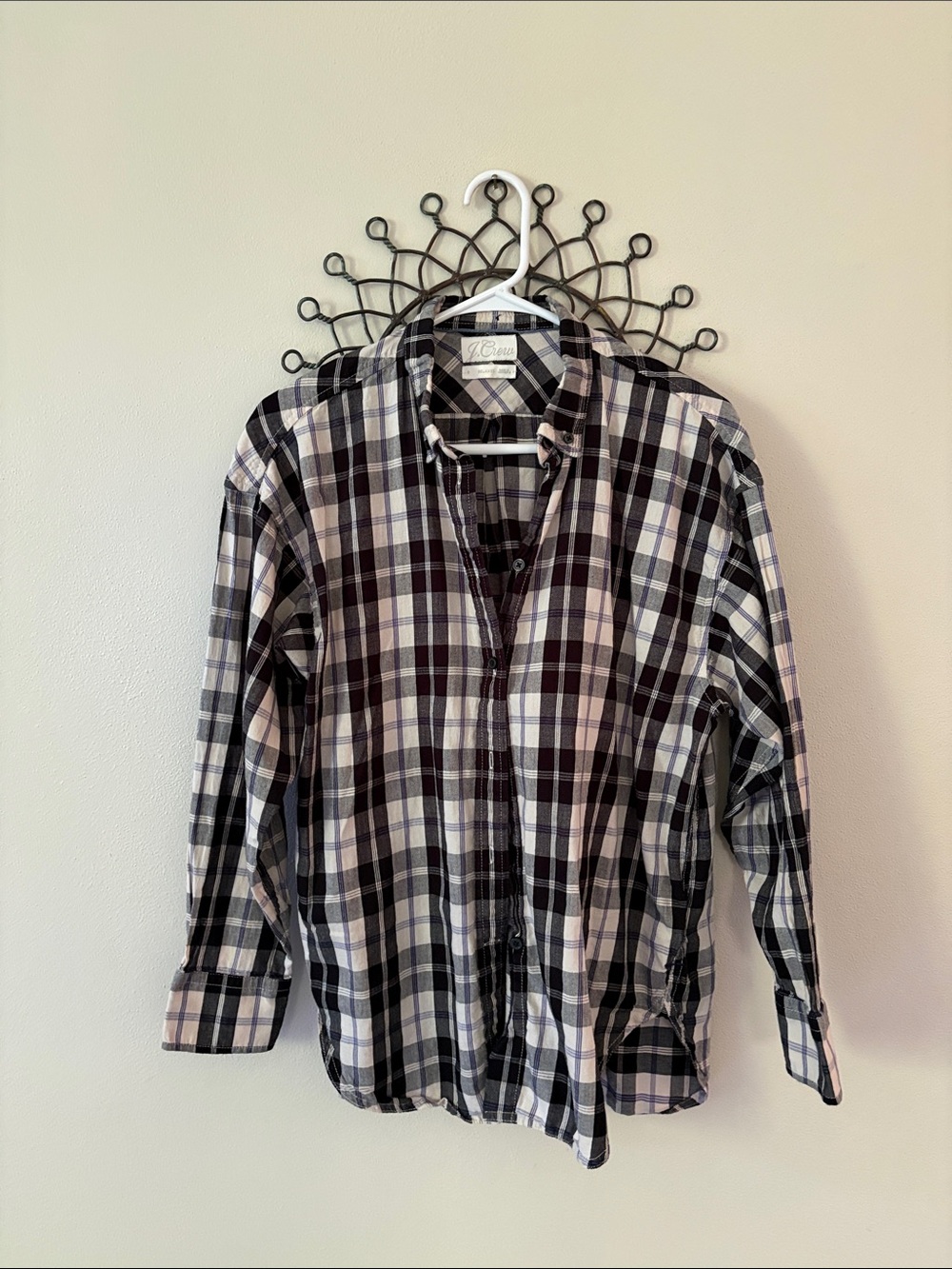 J. Crew Black and White Plaid lightweight oversized Button-Down Shirt
